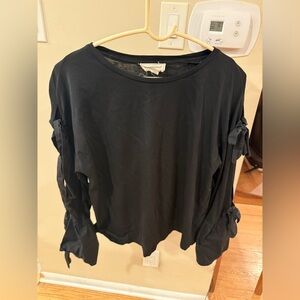 Coverstitched Black Tie-Sleeve Top – Size M